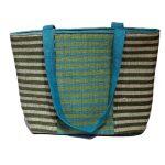 Blue/Green Striped Heavy Cotton Handbag For Women