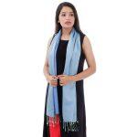 Blue Plain Silk Scarf For Women