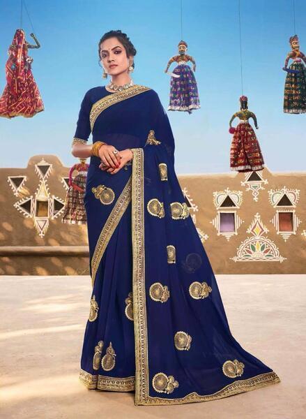 Blue Soft Georgette Saree | Gopika 74363