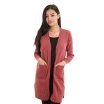 Blushpink Solid Buttonup Woolen Cardigan For Women