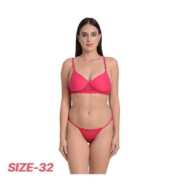 Bra and Panty Set for Women Lace Bralette Lingerie Set Sexy Two Piece Lace Lingerie Bridal Bra Panties Set Size 32 Pink Color