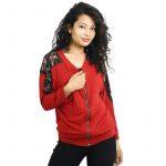 Cotton Front Zippered Back Net Design Cardigans For women