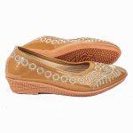 Brown Embroidered Closed Shoes For Women