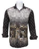 Brown/Grey Abstract Printed Cotton Casual Shirt For Men