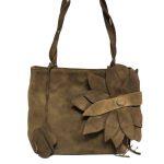 Brown Suede Leather Flower Handbag For Women