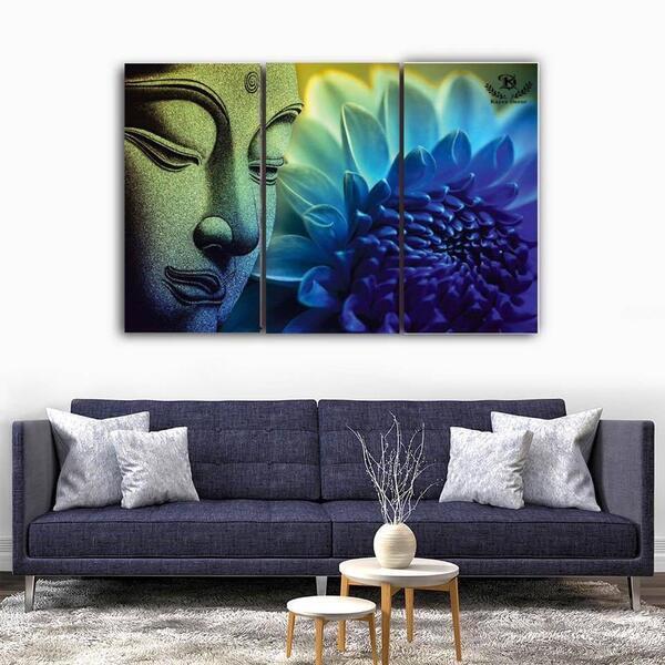 Buddha 3 Panel Canvas | Real Canvas Cottton High Texture Cloth | Comes With Wooden Framing