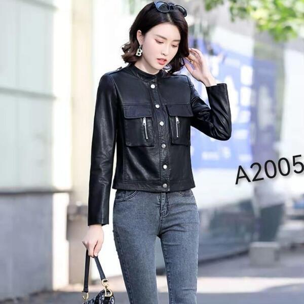 Button Styled Ladies Leather Jacket Code A2005