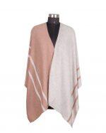 Cashmere/Wool Natural 2 Color 2 Line Design Front Open Poncho For Women