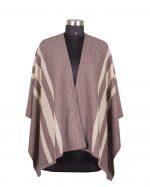 Cashmere/Wool Natural 3 Stripe Front Open Poncho For Women