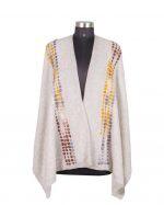 Cashmere/Wool Natural 4 Line Design Front Open Poncho For Women