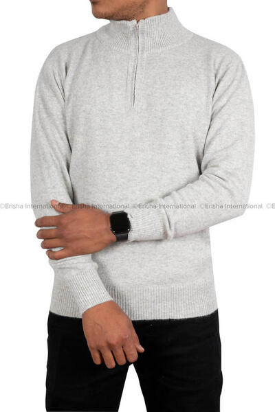 Cashmere/Wool Natural Half Zip Sweater For Men