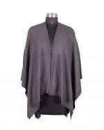 Cashmere/Wool Natural Rib Design Front Open Poncho/Cape For Women