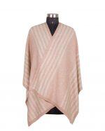 Cashmere/Wool Natural Stripe Design Front Open Poncho For Women