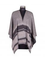Cashmere/Wool Natural Stripe With Nagbeli Design Front Open Poncho For Women