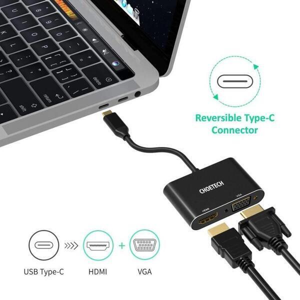 Choetech Hub-m17 Usb-c To Hdmi Vga Adapter