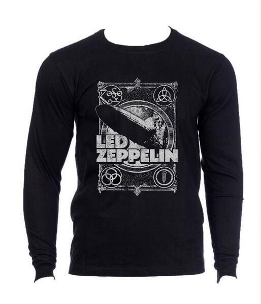 Cotton Casual Black Full Sleeve Led Zeppelin Printed T-Shirt For Men