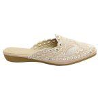 Cream Embroidered Flat Mules For Women