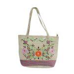 Cream Floral Embroidered Handbag For Women