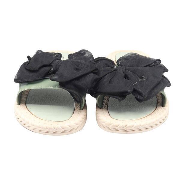 Cream/Green/Black Bow Design Slippers For Women
