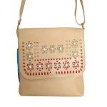 Cream Laser Cut Sling Bag For Women