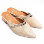 Cream Plain Stone Shoe For Women