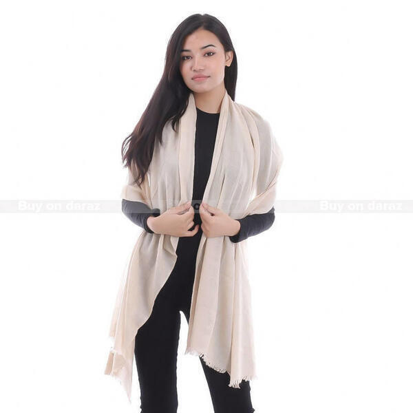 Cream Solid 100% Cashmere Pashmina Stole For Women