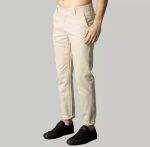 Cream Stretchable Cotton Chinos For Men By Men