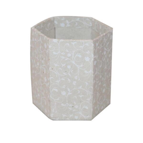 Cream/White Floral Design Hexagon Shape Pen Holder