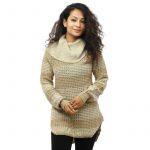Creamy Woolen Highneck Design Sweater For Women