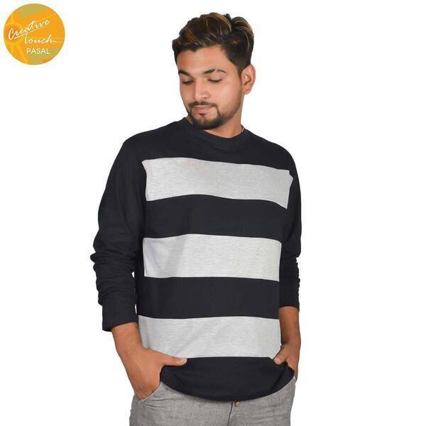 Creative Touch Black Grey Two Toned Cotton T-Shirt For Men MTP3062