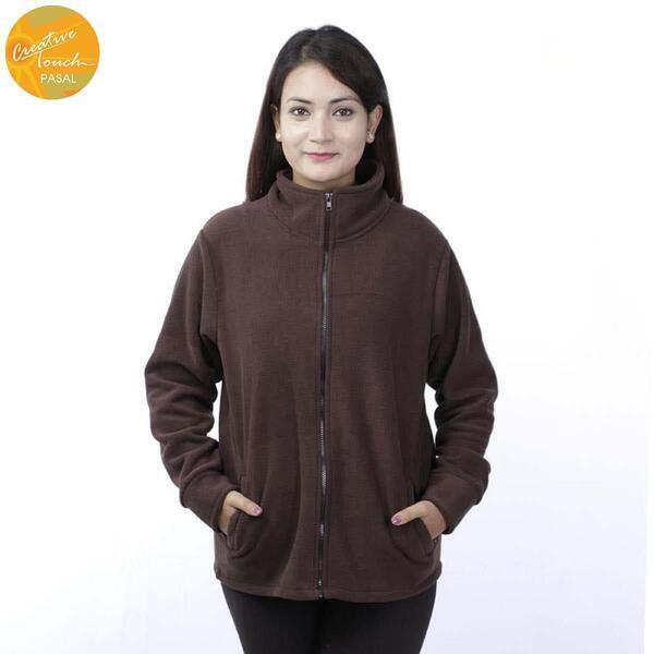 Creative Touch Brown Front Zippered Polar Fleece Jacket MJK1076