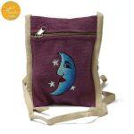 Creative Touch Grape Purple Hemp Moon Embroidered Sling Bag For Women