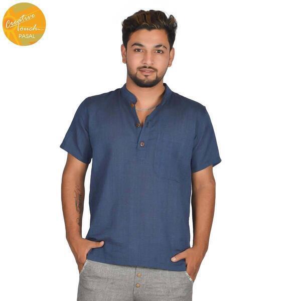 Creative Touch Navy Blue Solid Cotton Kurta Shirt For Men MKR5020