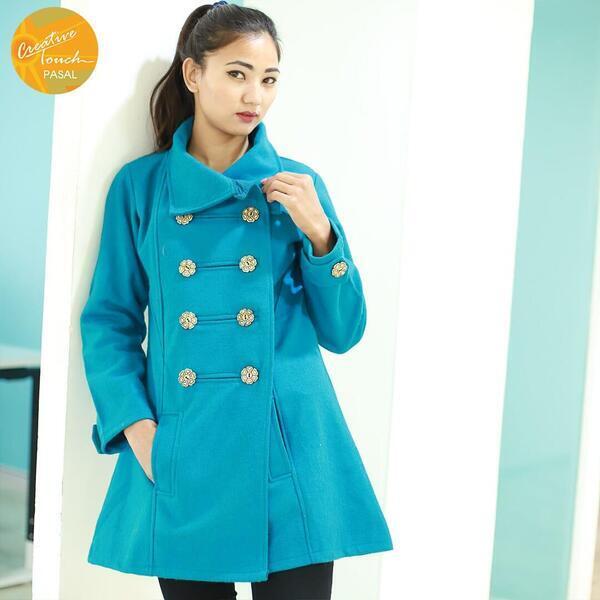 Creative Touch Turquoise Front Buttoned Blazer Coat For Women WCT2071