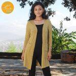 Creative Touch Yellow Cotton Free Size Long Outer For Women WCA1053