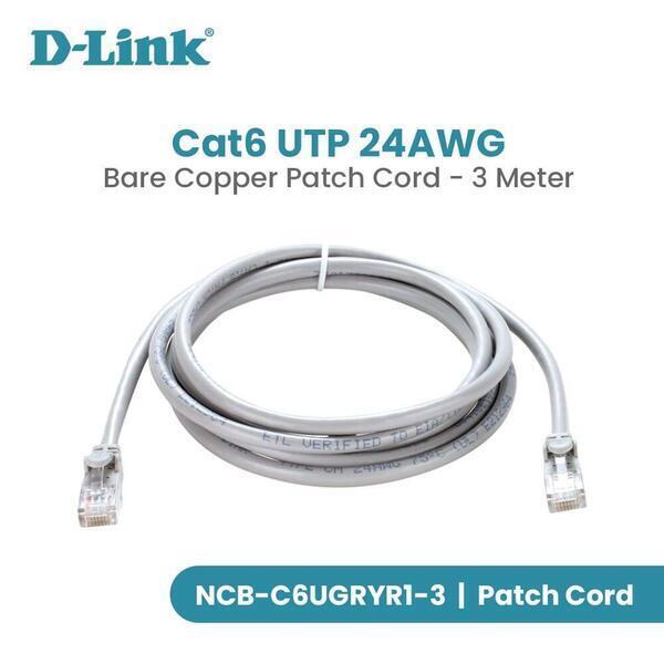 D-Link Cat6 Bare Copper Patch Cord 3m - NCB-C6UGRYR1-3