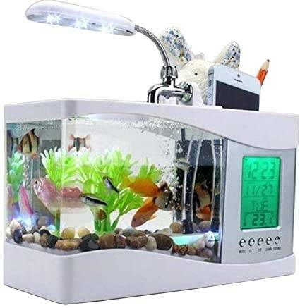 Docooler USB Desktop Mini Fish/small fry Tank Aquarium with LED Clock