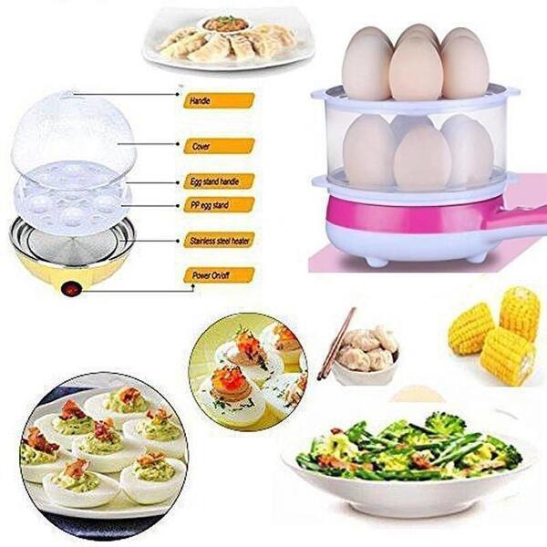 Double Layer Multi-Function Egg Boiled Frying Pan With 14 Spaces