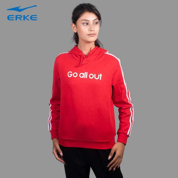 ERKE Pullover Hoodie Red For Women 12219314415-206