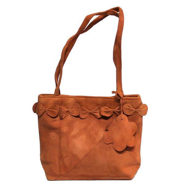 Extra Small Natural Suede Leather Fashionable Party Handbag Patch and Small Bows Design For Women