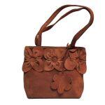 Extra Small Natural Suede Leather Party Handbag with 3-Flower Accent For Women