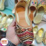 Fancy Multicolour Thread Designed Closed Toe Ballet Flats Jutti For Women