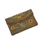 Flower Design Brown Sweat Leather Purse With Flip Cover For Women