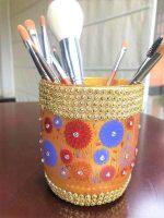 Flower Design Glass Makeup Brush Holder, Makeup Organizer Glass