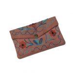 Flower Design Pink Sweat Leather Purse With Flip Cover For Women