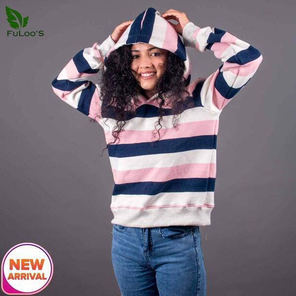 Fuloo's horizontal striped pullover hoodies for women #01