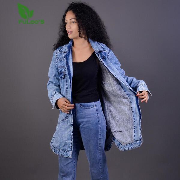 FuLoo's Jeans Jacket in Long with Fur for Women#1003
