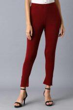Garnet Red Basic Leggings For Women