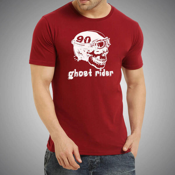 Ghost Printed Maroon Casual Cotton T-Shirt For Men