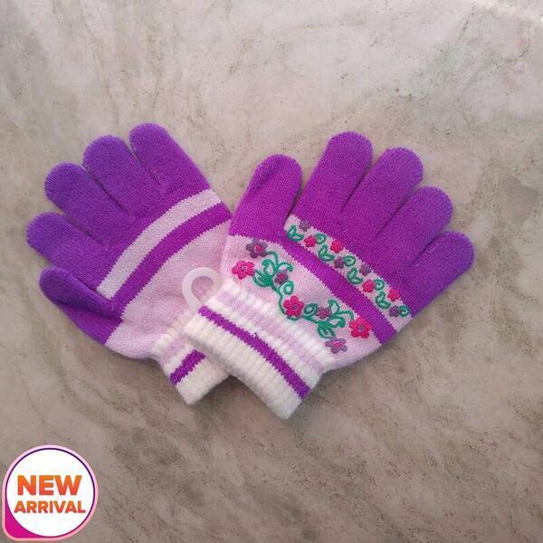 Girl Printed Woolen Elasticeted Gloves